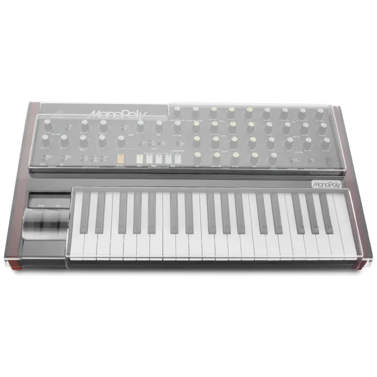 Vista superior del Behringer MonoPoly con la tapa Decksaver puesta