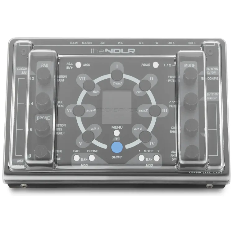 Vista superior del Conductive Labs The NDLR con la tapa Decksaver puesta