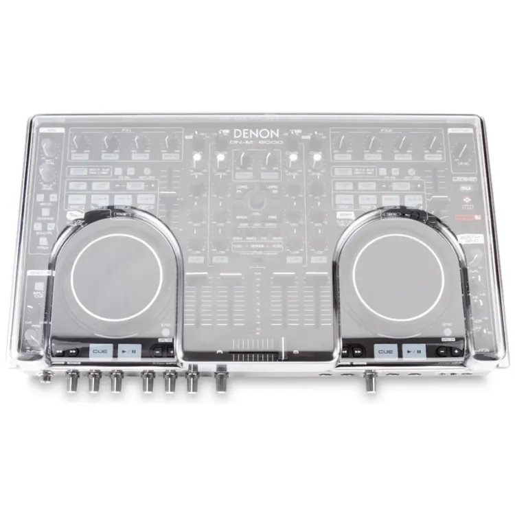 Perfil lateral de la tapa Decksaver sobre el Denon DJ MC6000 MK1 y MK2