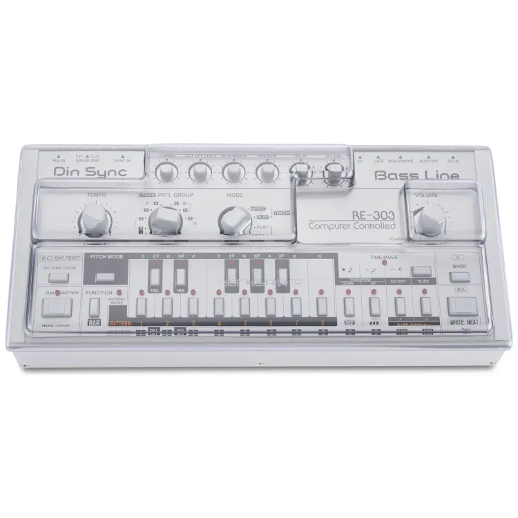 Vista superior del Din Sync RE-303 y RE-606 con la tapa Decksaver puesta