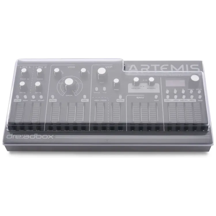 Vista superior del Dreadbox Artemis con la tapa Decksaver puesta