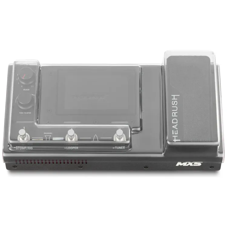 Vista superior del HeadRush MX5 con la tapa Decksaver puesta