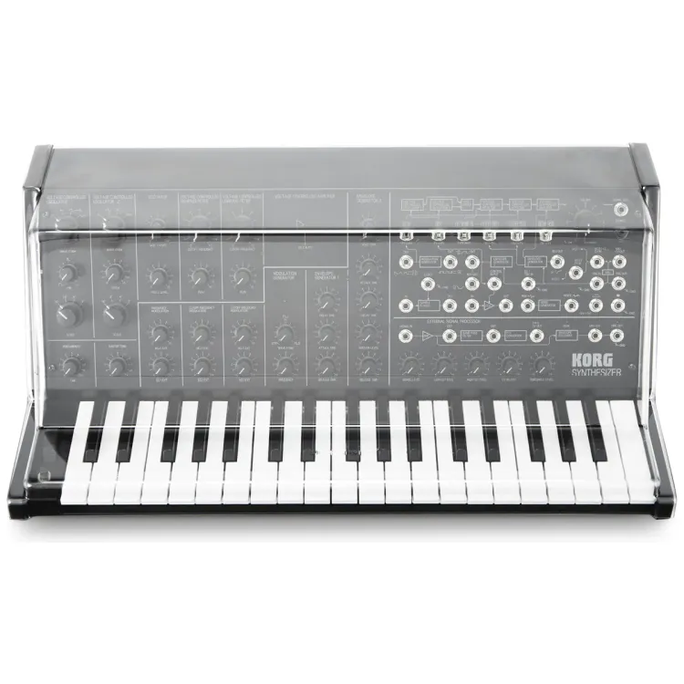 Vista superior del Korg MS-20 mini con la tapa Decksaver puesta