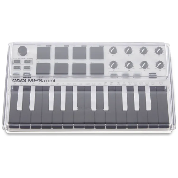 Vista superior del Akai MPK Mini MK2 con la tapa Decksaver puesta