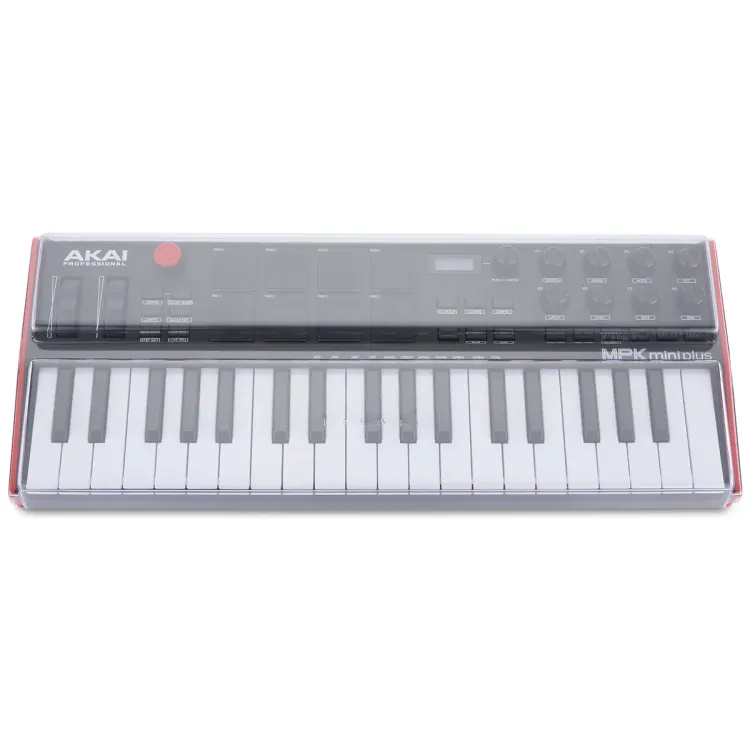 Vista superior del Akai MPK Mini Plus con la tapa Decksaver puesta