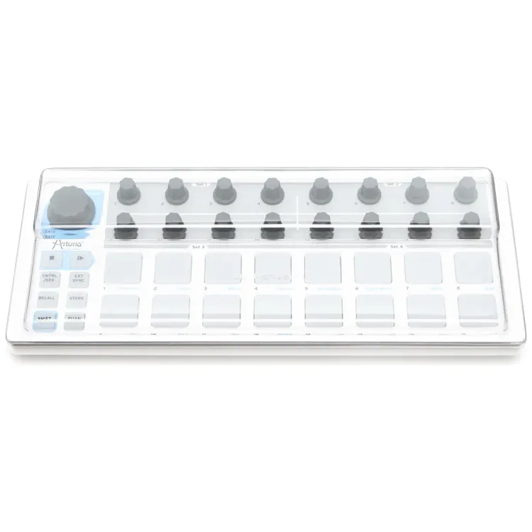 Vista superior del Arturia BeatStep con la tapa Decksaver puesta