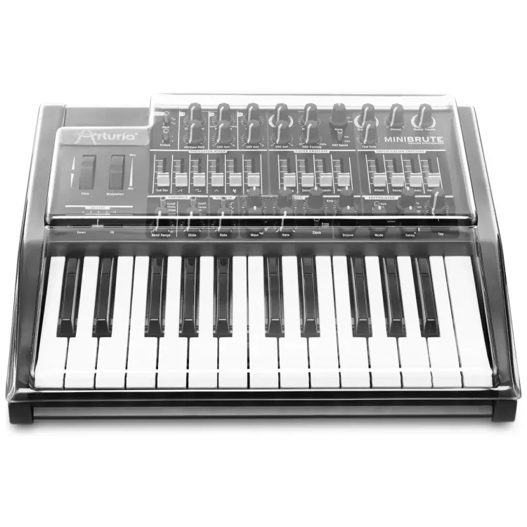 Vista superior del Arturia MiniBrute con la tapa Decksaver puesta