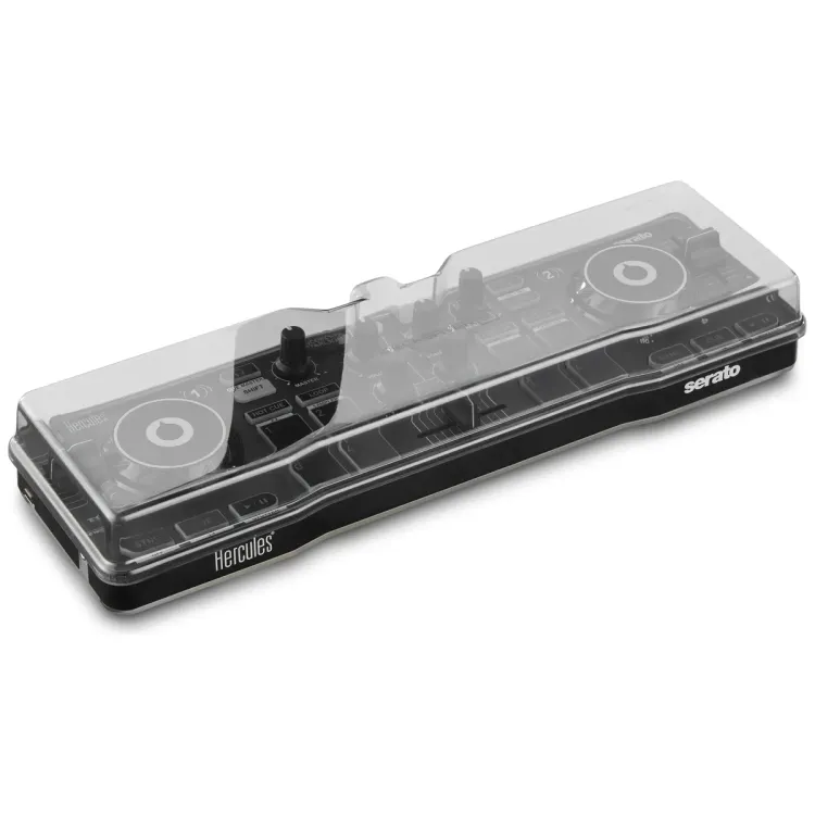 Tapa Decksaver puesta sobre el Hercules DJControl Starlight y DJControl Mix, vista en tres cuartos