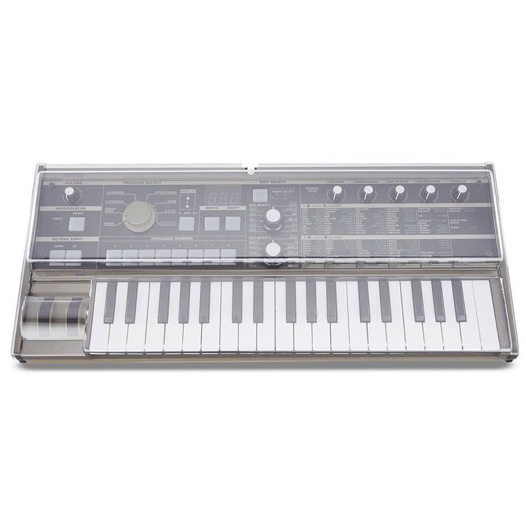 Vista superior del Korg microKORG y microKORG S con la tapa Decksaver puesta