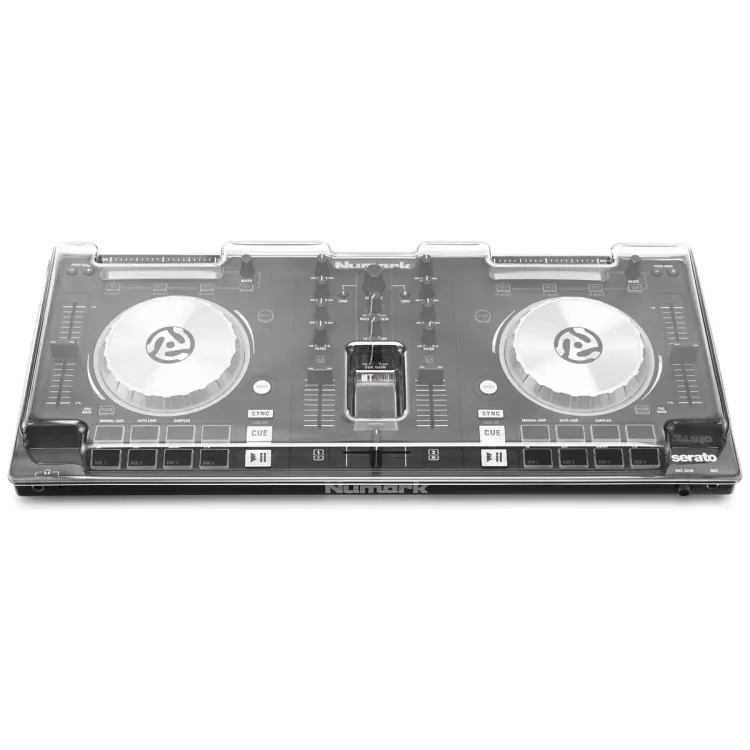 Vista superior del Numark Mixtrack Pro 3 y Mixtrack Platinum con la tapa Decksaver puesta