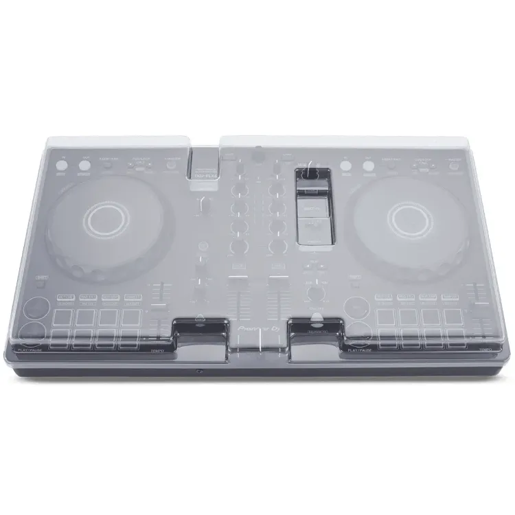 Vista superior del Pioneer DJ DDJ-FLX4 con la tapa Decksaver puesta