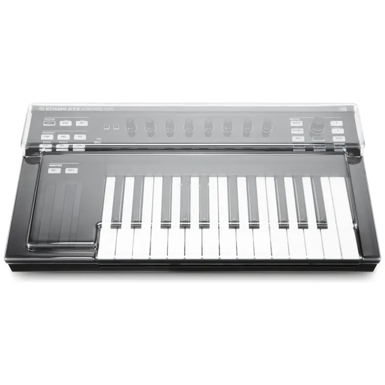 Vista superior del Native Instruments Kontrol S25 con la tapa Decksaver puesta