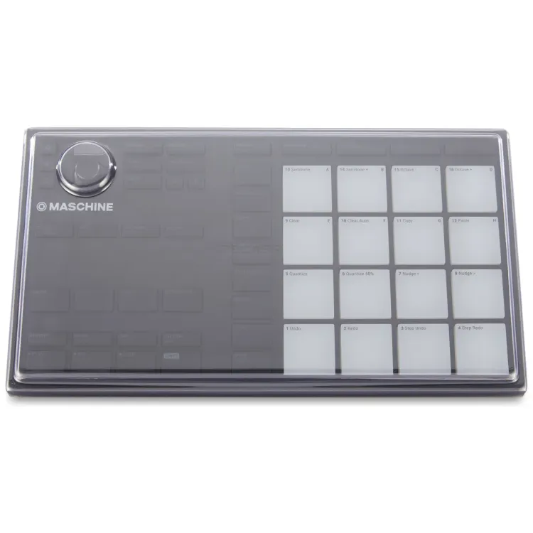 Tapa Decksaver puesta sobre el Native Instruments Maschine Mikro MK3, vista en tres cuartos