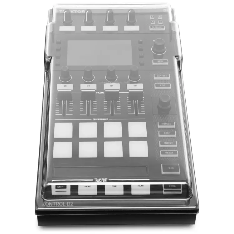 Vista superior del Native Instruments Traktor Kontrol D2 con la tapa Decksaver puesta