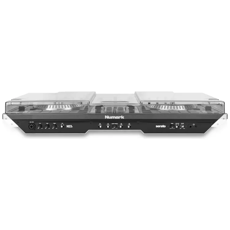 Vista superior del Numark NS7 y NS7 MK2 con la tapa Decksaver puesta