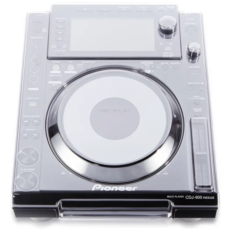 Vista superior del Pioneer DJ CDJ-900 con la tapa Decksaver puesta