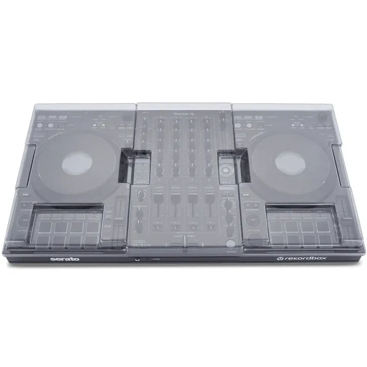 Vista superior del Pioneer DJ DDJ-FLX10 con la tapa Decksaver puesta