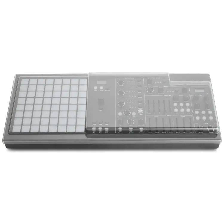 Vista superior del Polyend Medusa con la tapa Decksaver puesta