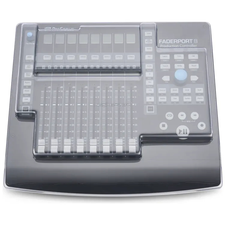 Vista superior del PreSonus FaderPort 8 con la tapa Decksaver puesta