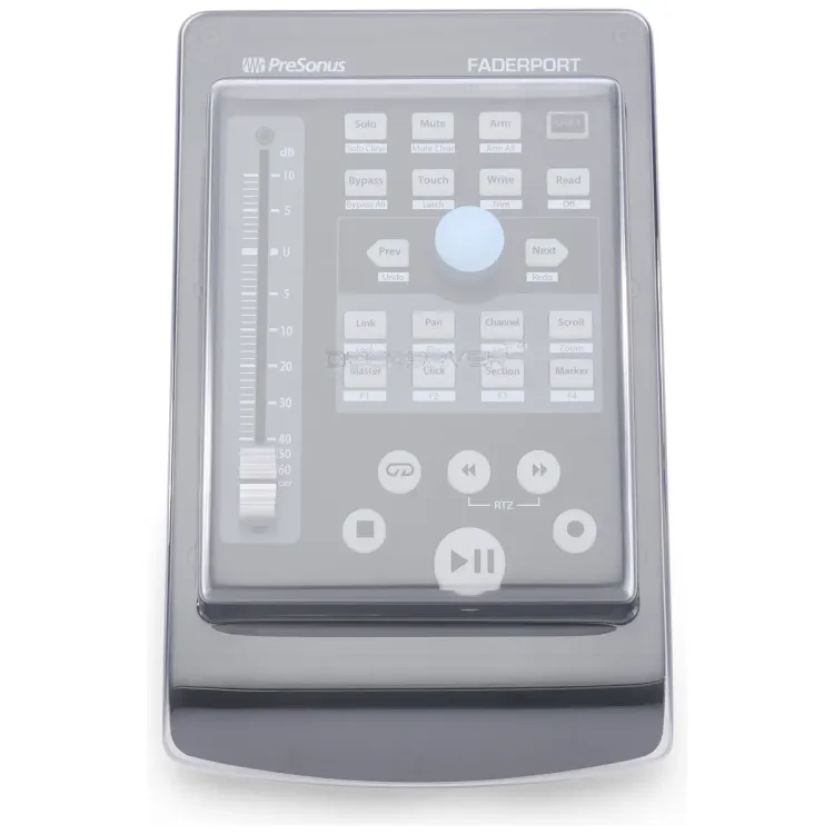 Vista superior del PreSonus FaderPort con la tapa Decksaver puesta