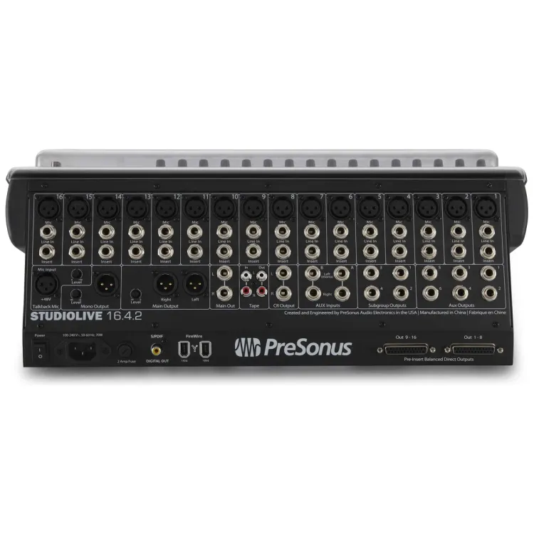Perfil lateral de la tapa Decksaver sobre el PreSonus StudioLive 16.4.2