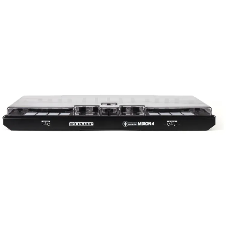 Perfil lateral de la tapa Decksaver sobre el Reloop Mixon 4 y Mixon 8 Pro
