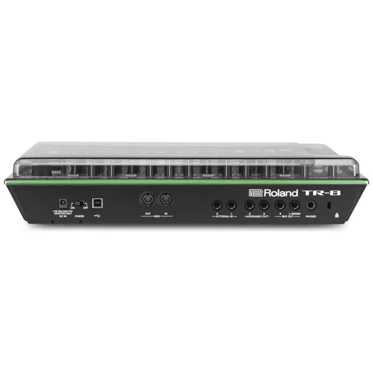 Perfil lateral de la tapa Decksaver sobre el Roland AIRA TR-8