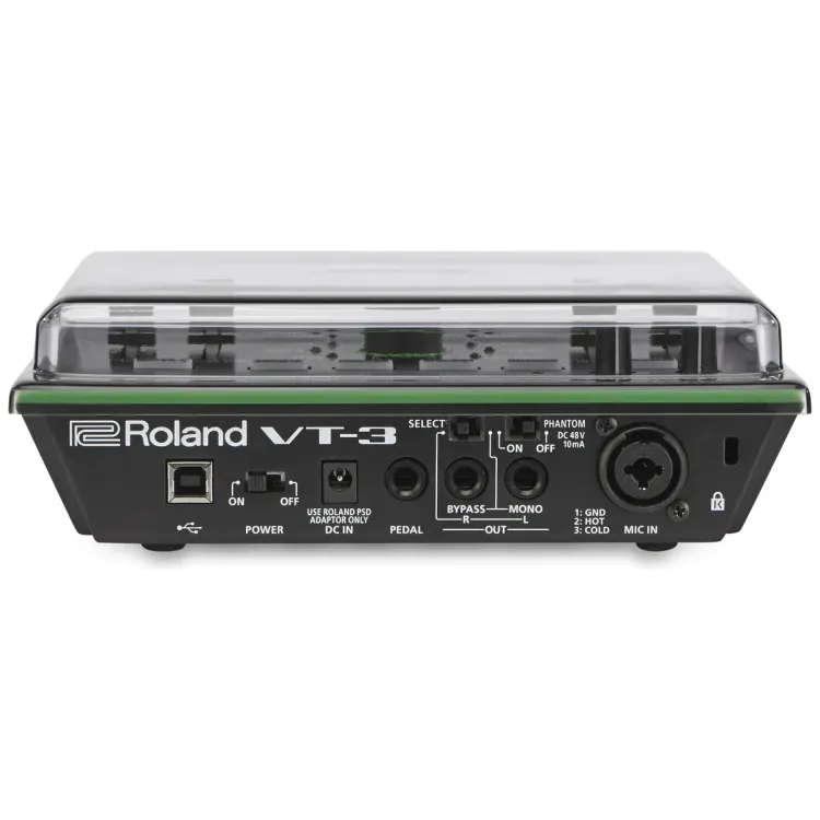 Perfil lateral de la tapa Decksaver sobre el Roland AIRA VT-3