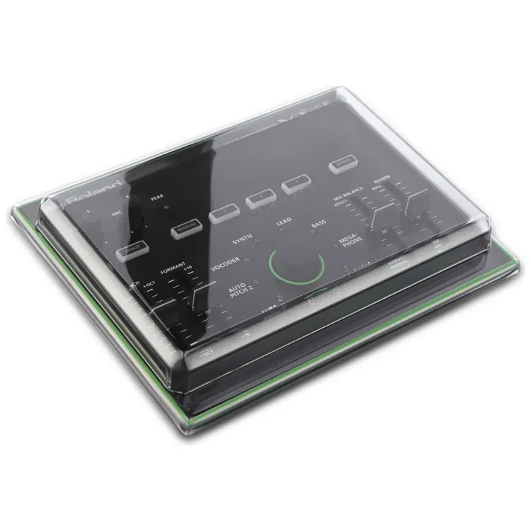 Tapa Decksaver puesta sobre el Roland AIRA VT-3, vista en tres cuartos