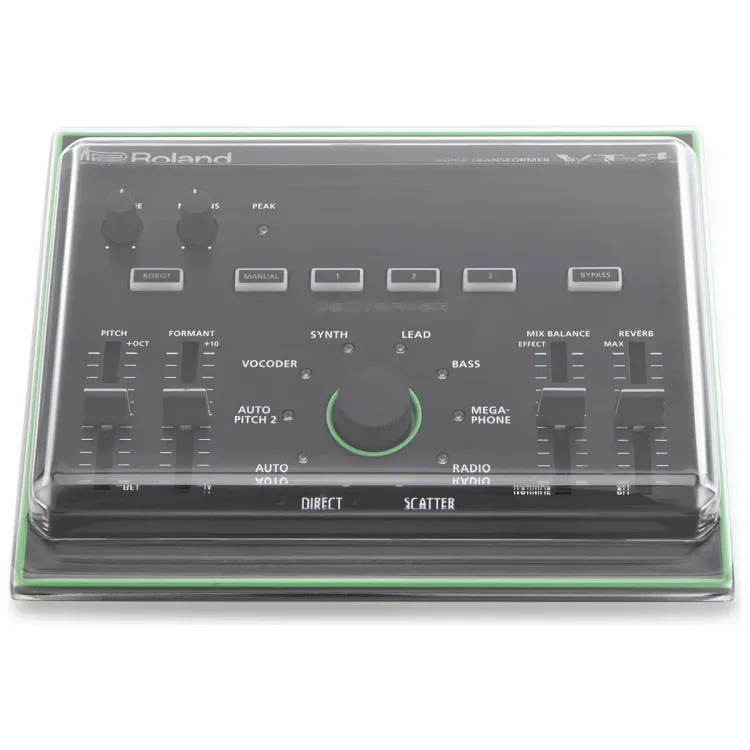 Vista superior del Roland AIRA VT-3 con la tapa Decksaver puesta