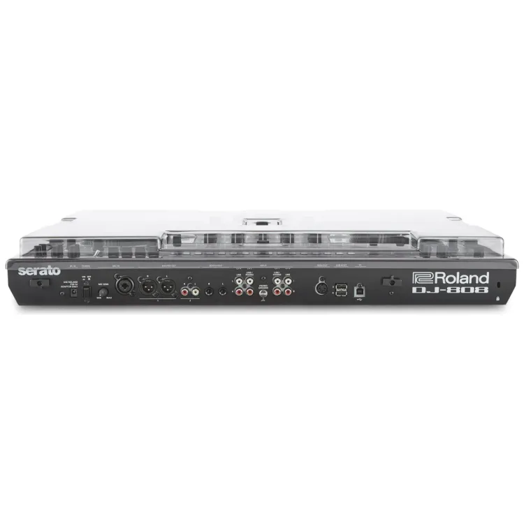 Perfil lateral de la tapa Decksaver sobre el Roland DJ-808