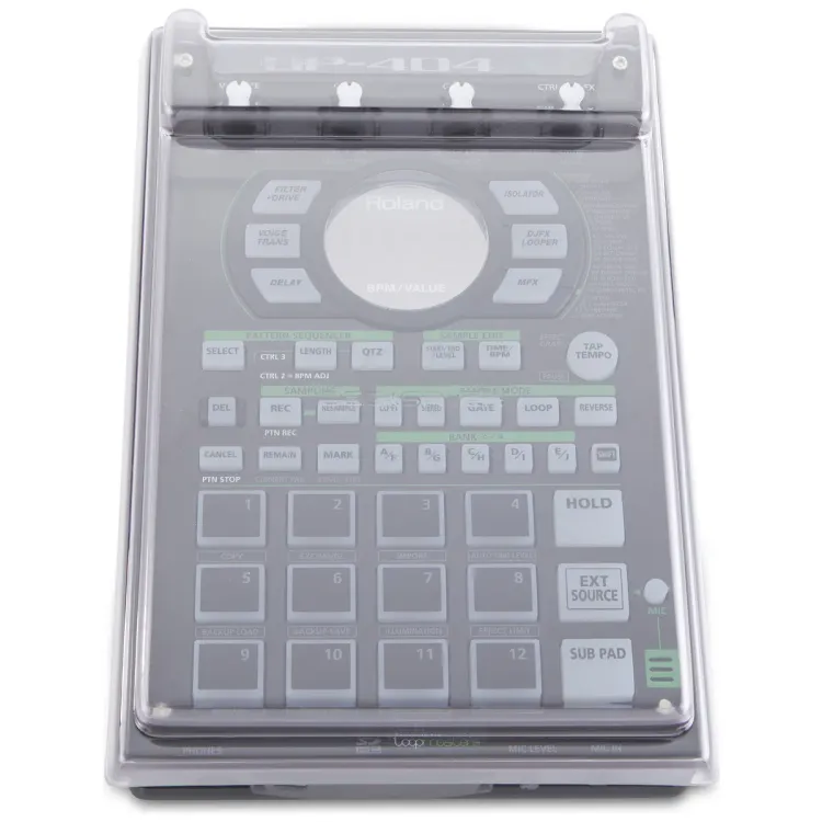 Vista superior del Roland SP-404 con la tapa Decksaver puesta
