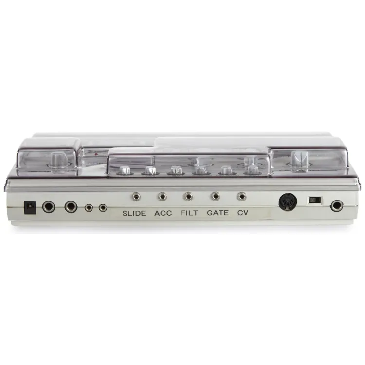 Perfil lateral de la tapa Decksaver sobre el Roland TB-303