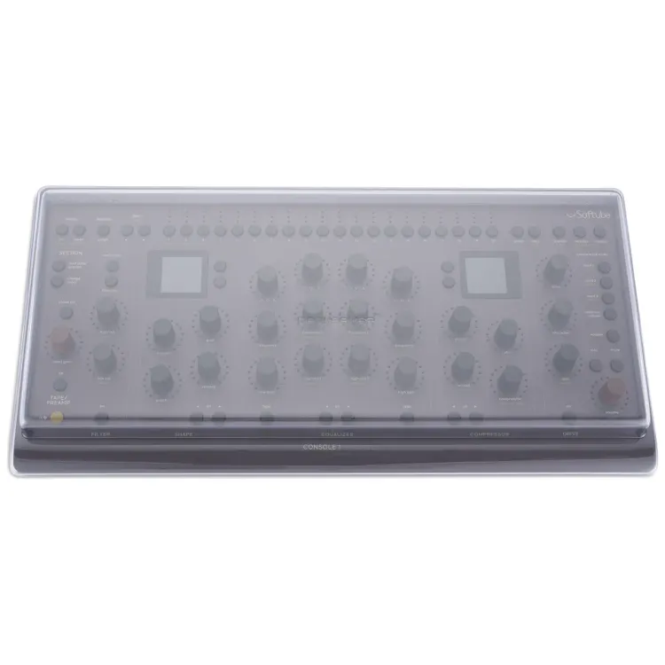 Vista superior del Softube Console 1 Channel MK3 y Fader MK3 con la tapa Decksaver puesta