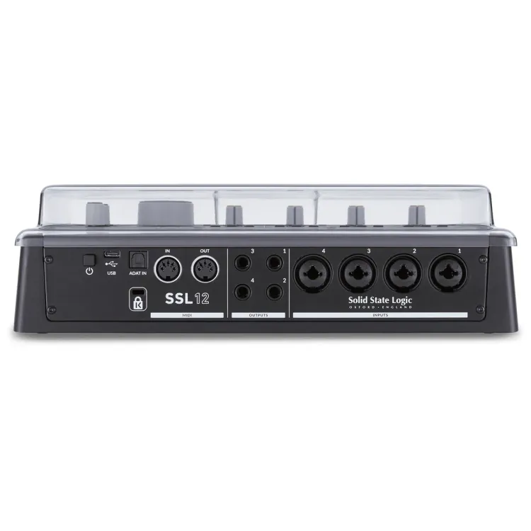 Perfil lateral de la tapa Decksaver sobre el Solid State Logic SSL 12