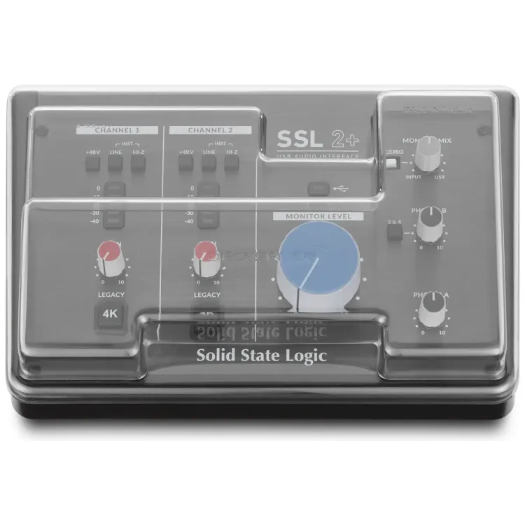 Vista superior del Solid State Logic SSL 2 y SSL 2+ con la tapa Decksaver puesta