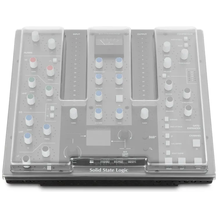 Vista superior del Solid State Logic UC1 con la tapa Decksaver puesta