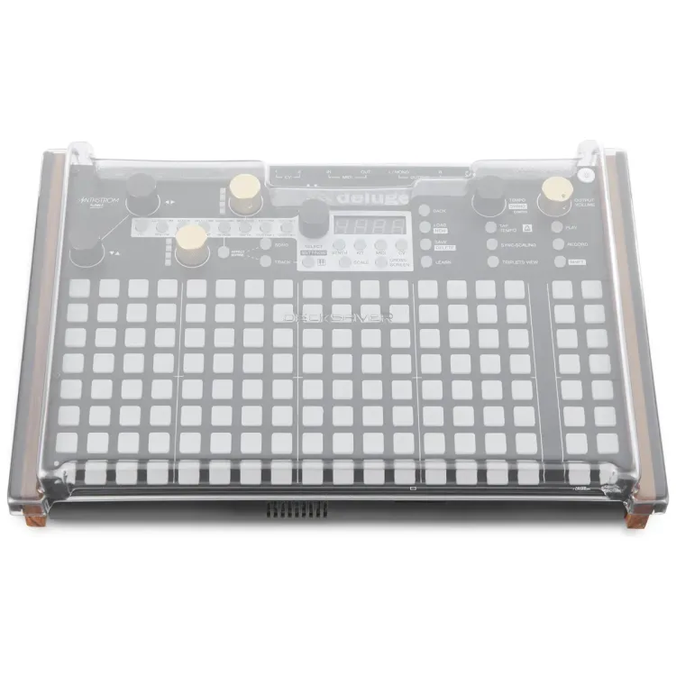 Vista superior del Synthstrom Audible Deluge con la tapa Decksaver puesta