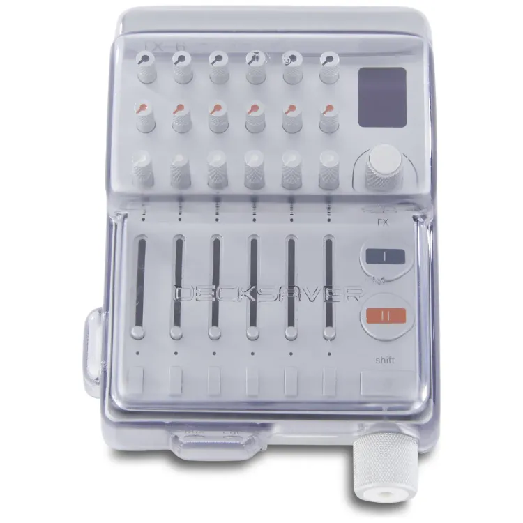 Vista superior del Teenage Engineering TX-6 con la tapa Decksaver puesta