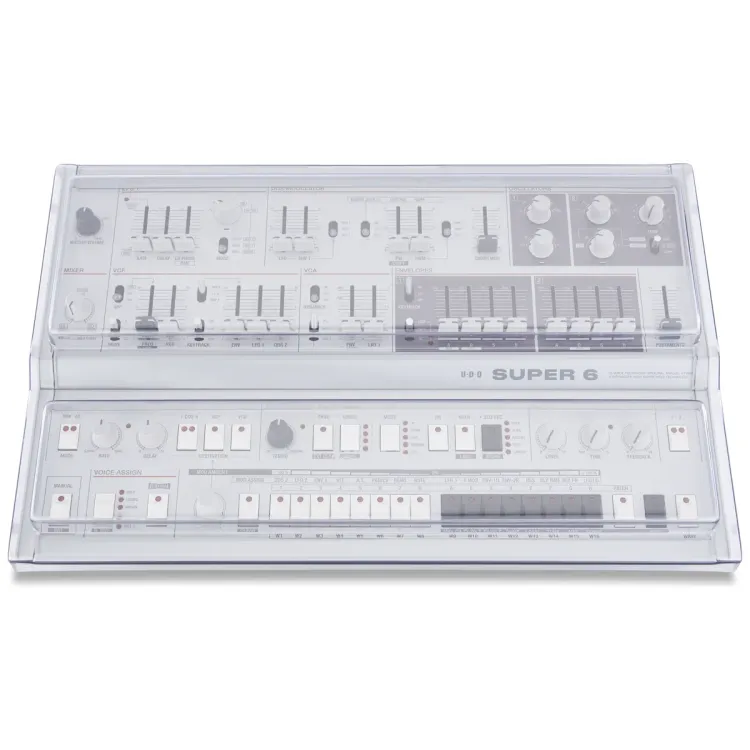 Vista superior del UDO Audio Super 6 Desktop con la tapa Decksaver puesta