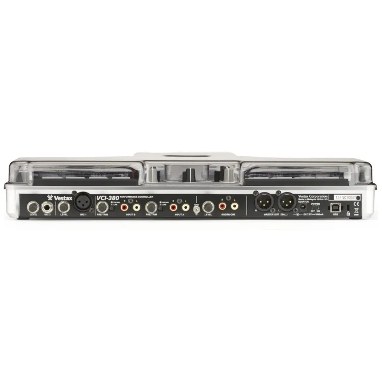 Perfil lateral de la tapa Decksaver sobre el Vestax VCI-380