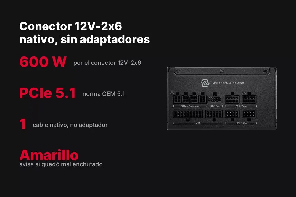 Conector 12V-2x6 nativo de la MSI MAG A1000GLS PCIE5
