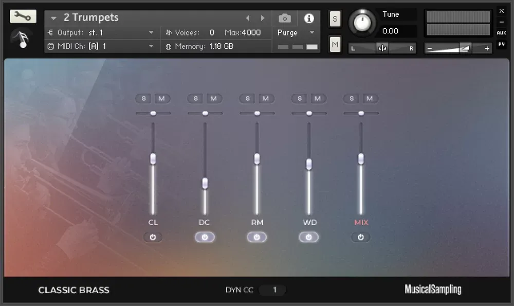 Classic Brass de Musical Sampling en la interfaz de Kontakt
