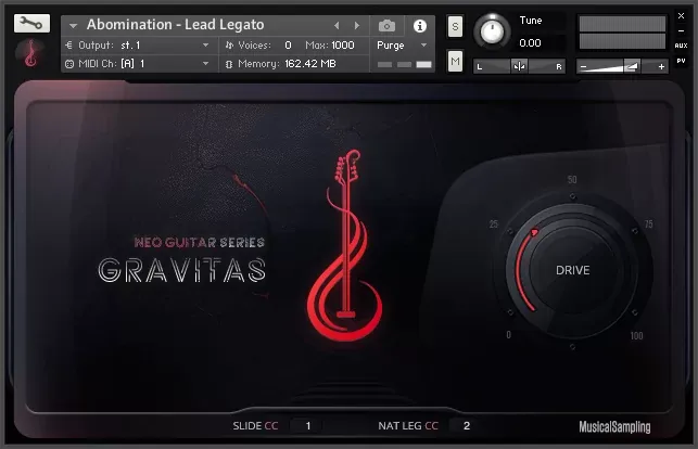 Gravitas Bass NGS de Musical Sampling en la interfaz de Kontakt