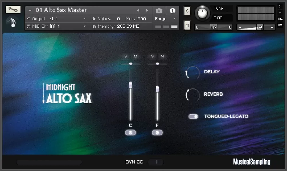 Midnight Alto Sax de Musical Sampling en la interfaz de Kontakt