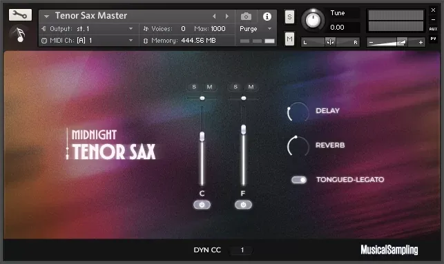Midnight Tenor Sax de Musical Sampling en la interfaz de Kontakt