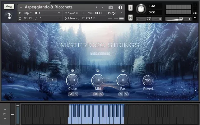 Misterioso Strings de Musical Sampling en la interfaz de Kontakt