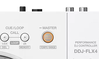 Sección MASTER y BEAT SYNC del DDJ-FLX4-W blanco