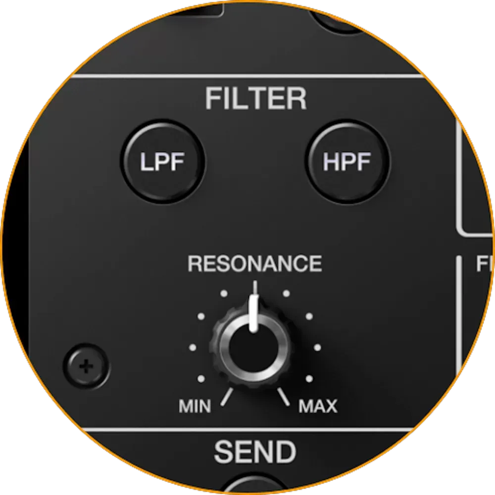 Filtros HP/LP con resonancia y sección Send FX del DJM-V10