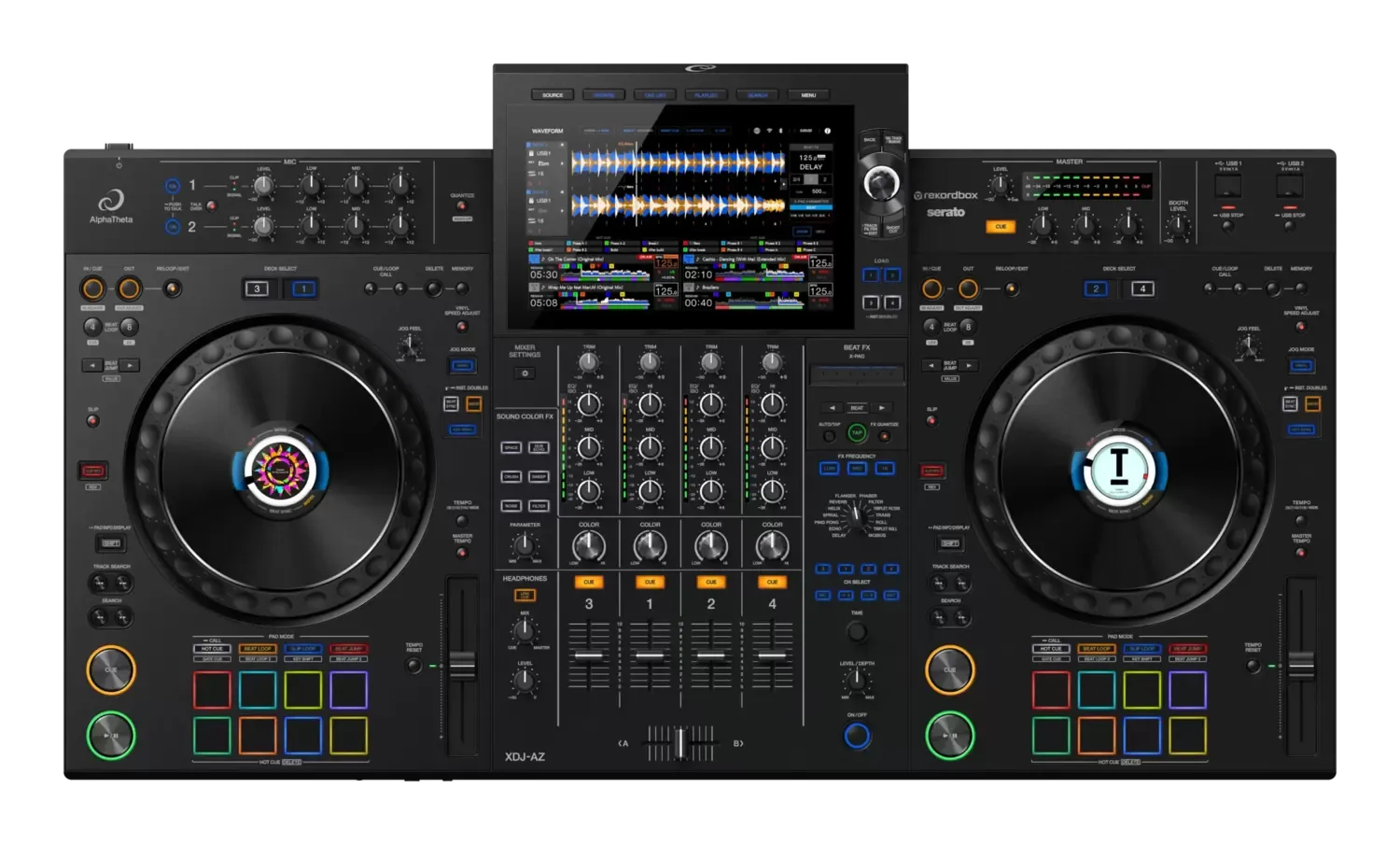 Vista superior del Pioneer DJ XDJ-AZ con sus dos jogs y mixer de 4 canales